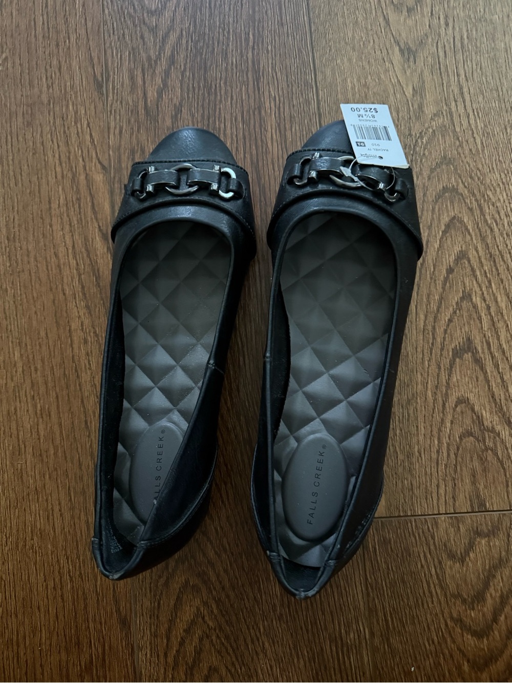 Falls Creek Black Quilted Slip-On Flats with Chain Detail